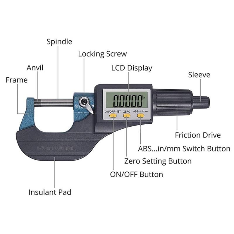 Digital Electronic Micrometer 0.001mm Outside Extra Large LCD Screen Data Hold Auto Search Woodworking Measuring Gauging Tools