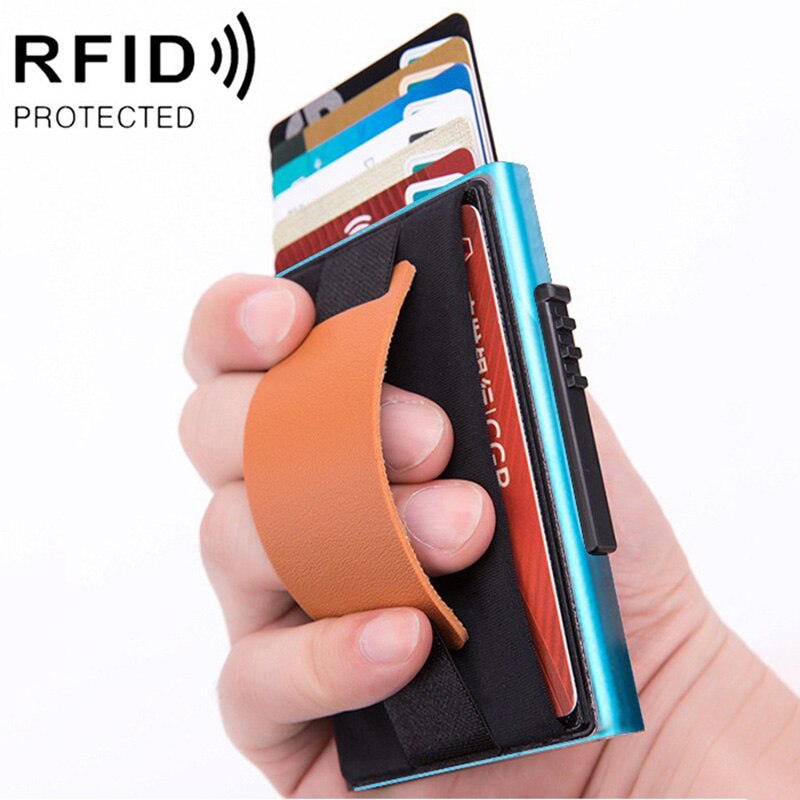 Rfid smart tegnebog kreditkortholder metal tynde slanke mænds tegnebøger passerer hemmelig pop up minimalistisk tegnebog lille sort pung: 5