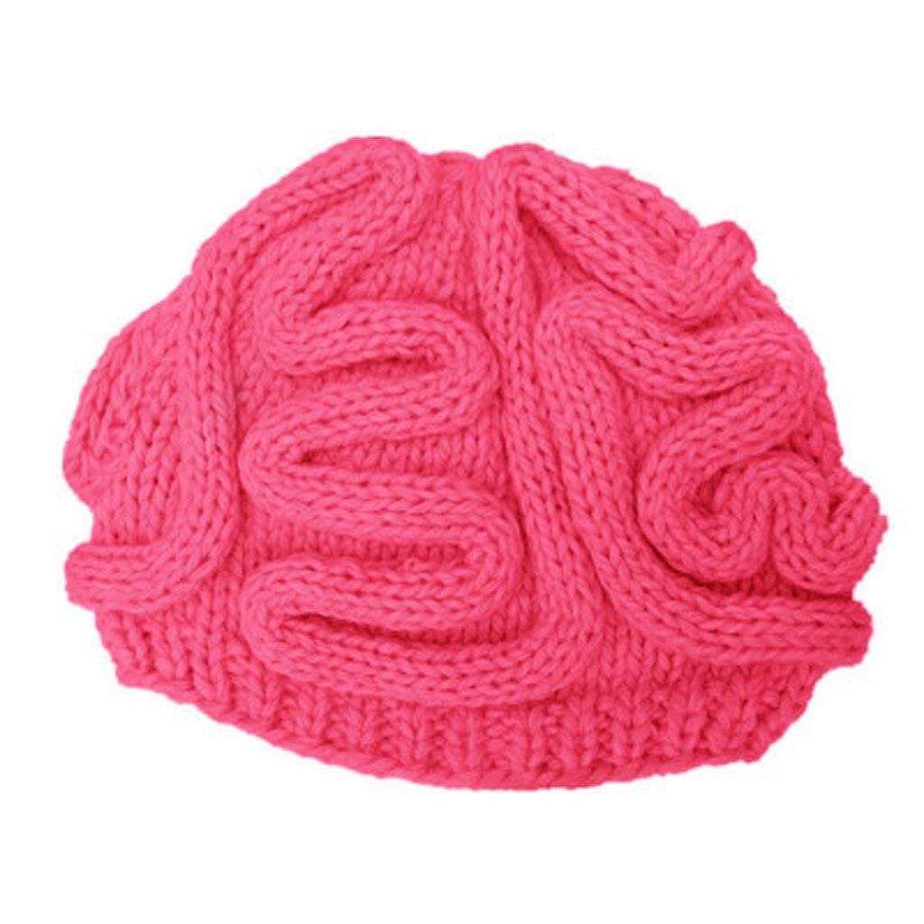 Hand Knitted Personality Brain Hat Kids Adults Crochet Beanie Cool streetwear Cerebrum Cap gorras para hombre casquette homme: Hot Pink
