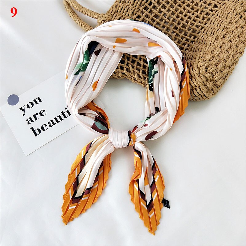 70*70cm Wrinkle Small Silk Scarf For Women Chiffon Square Scarf Fold Scarf Floral Striped Printed Women Office Scarves Foulard: 9