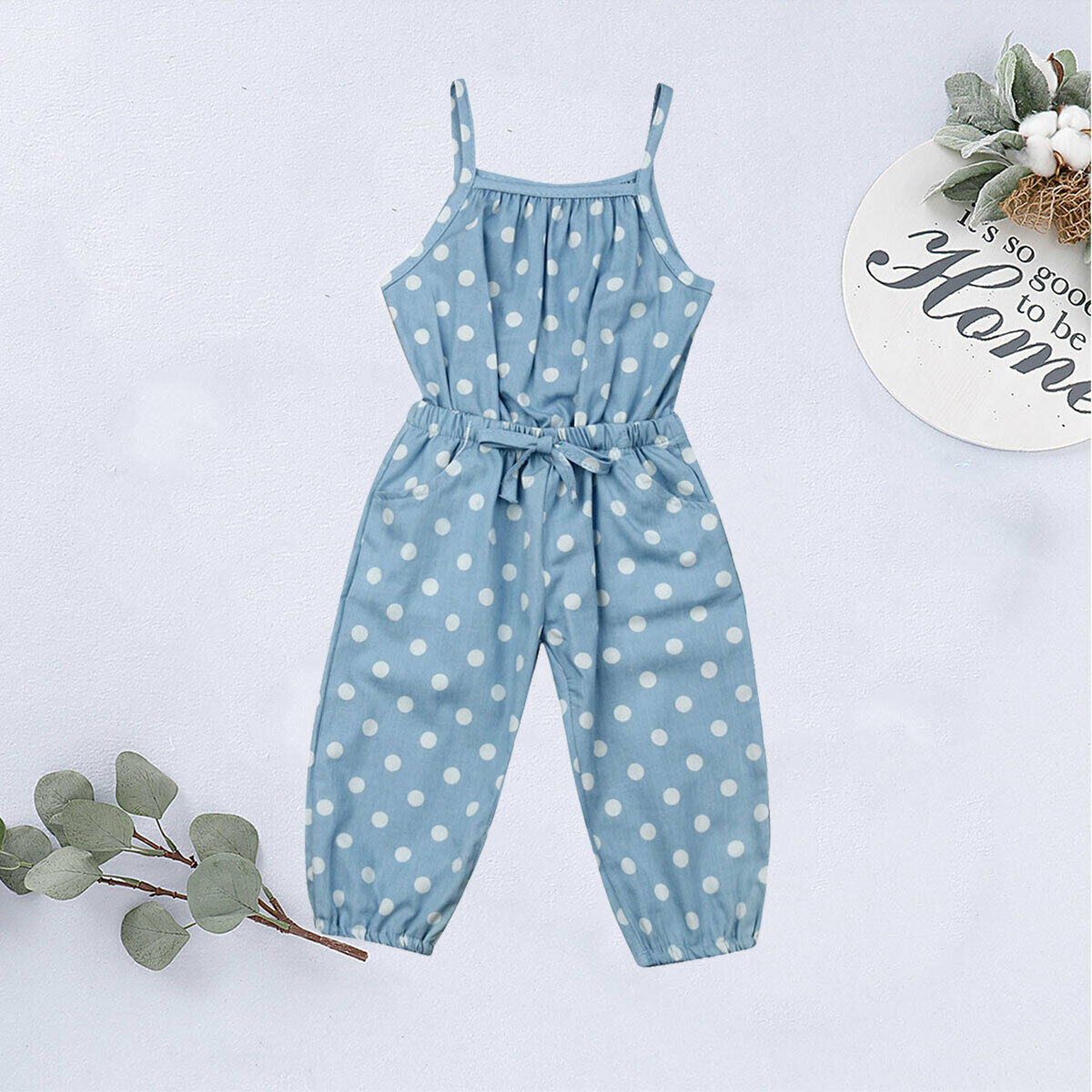 Luce Blu Capretti Del Bambino della ragazza Tute e Salopette Vestito 1 PCS Del Bambino Del Bambino dei bambini del Puntino di Polka Cinghia Coulisse Off-spalla salopette corte