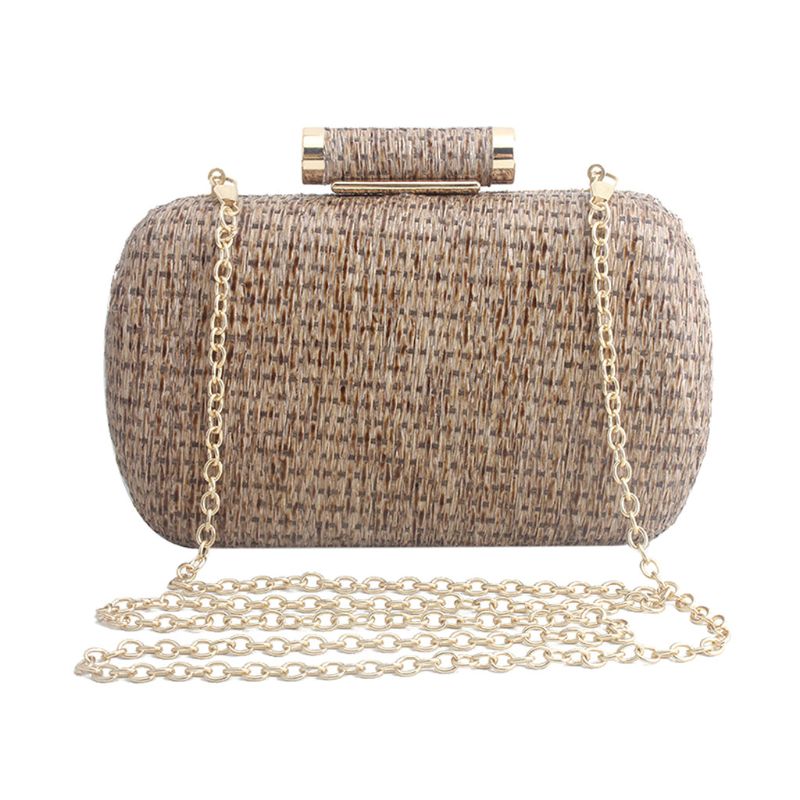 Mode Vrouwen Stro Handtas Avondtasje Dame Stijlvolle Wedding Party Clutch Purse Vrouwelijke Prom Keten Schoudertas Shopping Tote: Khaki