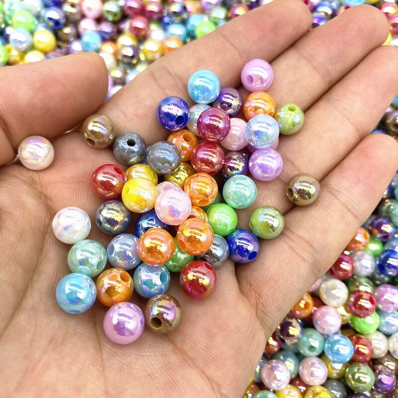 6 8 10mm AB Color Plating Acrylic Beads Loose Spacer Round Garment Jewelry Making DIY #Ro