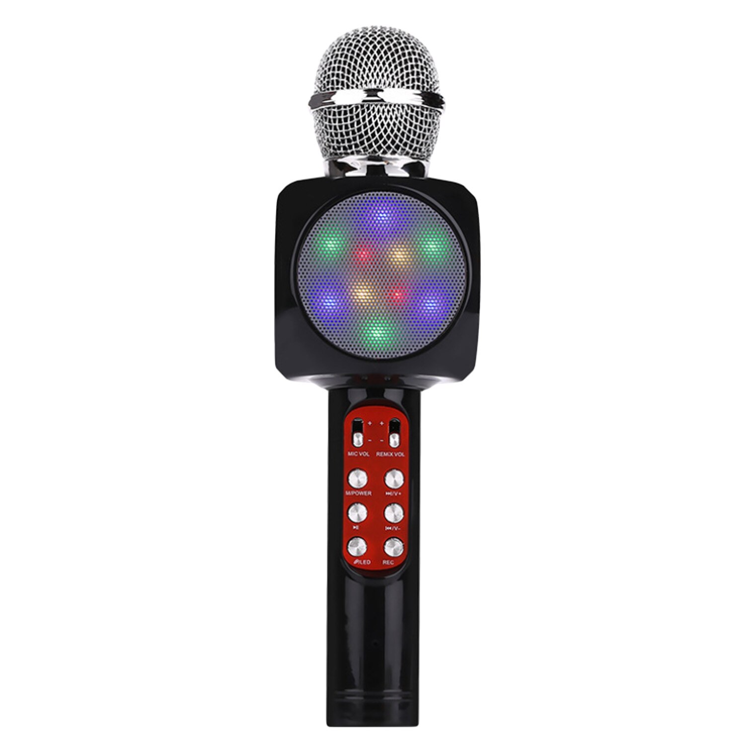 Micrófono inalámbrico de Karaoke de Besegad Altavoz Bluetooth portátil luces LED incorporadas Radio FM para iOS Android Teléfono Tablet portátil: Black