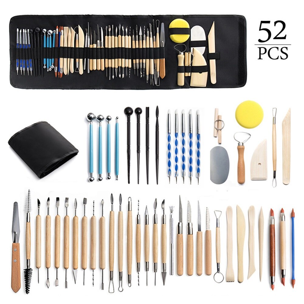 D&amp;D Pottery Clay Sculpting Tools Pottery Carving Tool Kit with Carrying Case Bag for Beginners Professionals Pottery Modeling: 52pcs set