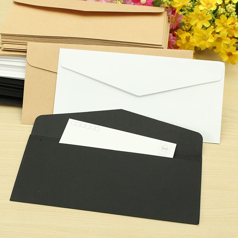 Kicute 50 stuks klassieke kraft blanco mini-papieren enveloppen met venster, envelop voor huwelijksuitnodiging