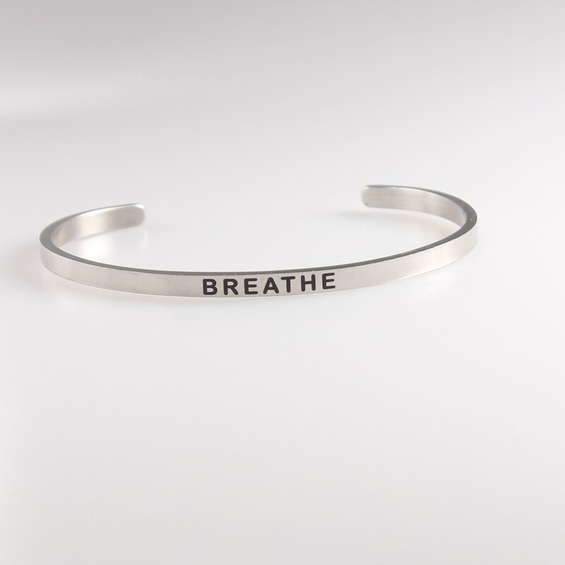 Neuheiten BROTHER Edelstahl Inspirational Positive Zitieren Manschette Mantra Armbänder & Armreifen Für Frauen Beste: BREATH