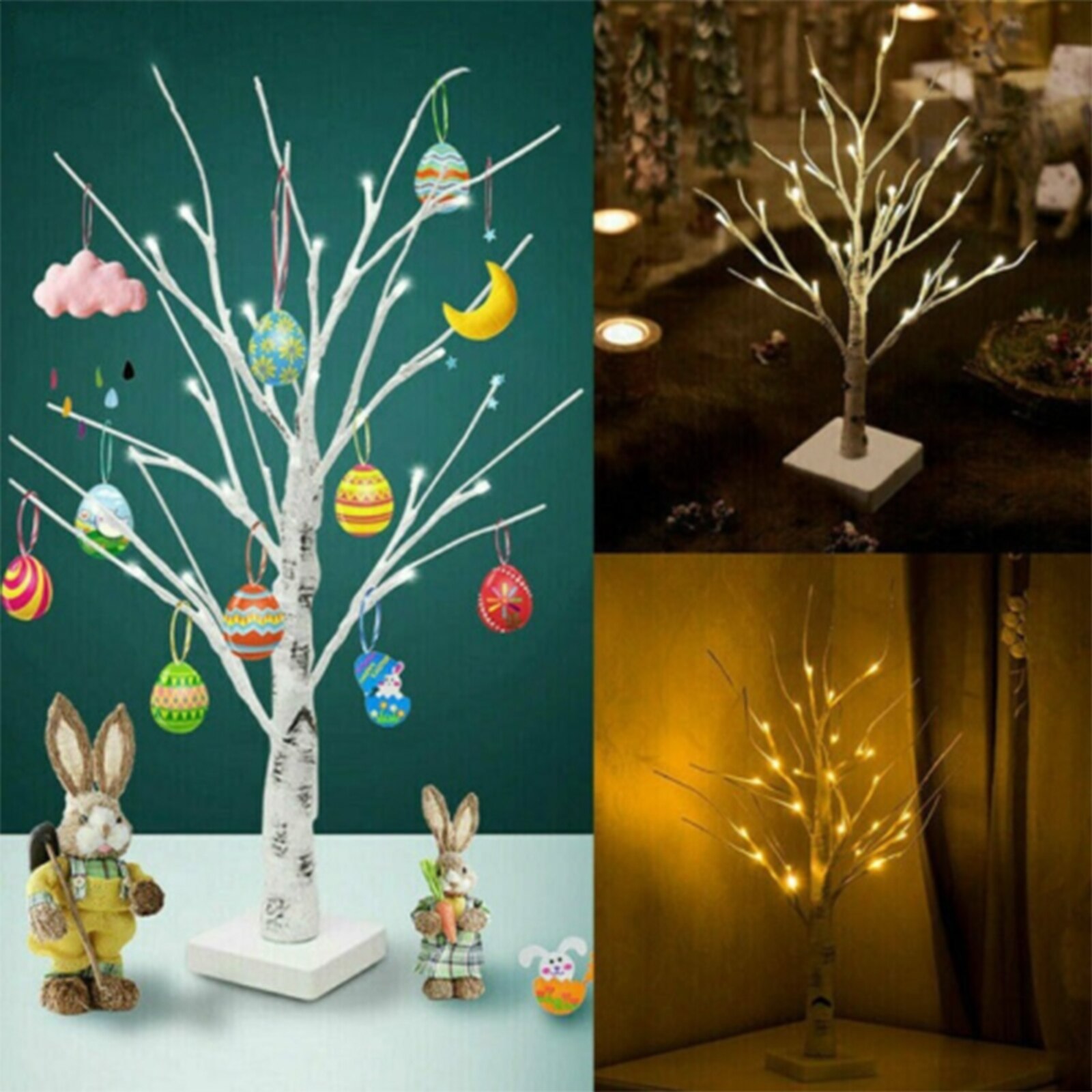 Silver Birch Twigs Tree Lights Warm White LED Light Branches for Christmas Home Party Wedding Indoor Outdoor Decor can C