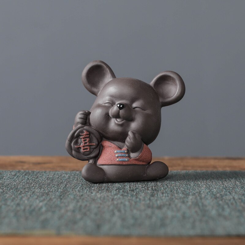 Purple Clay Tea pet Lucky Mouse Animal Statue Ornament Handmade Sculpture Crafts Home Tea Set Decoration Garden Art: A3-  6.7X4.3X7.3CM