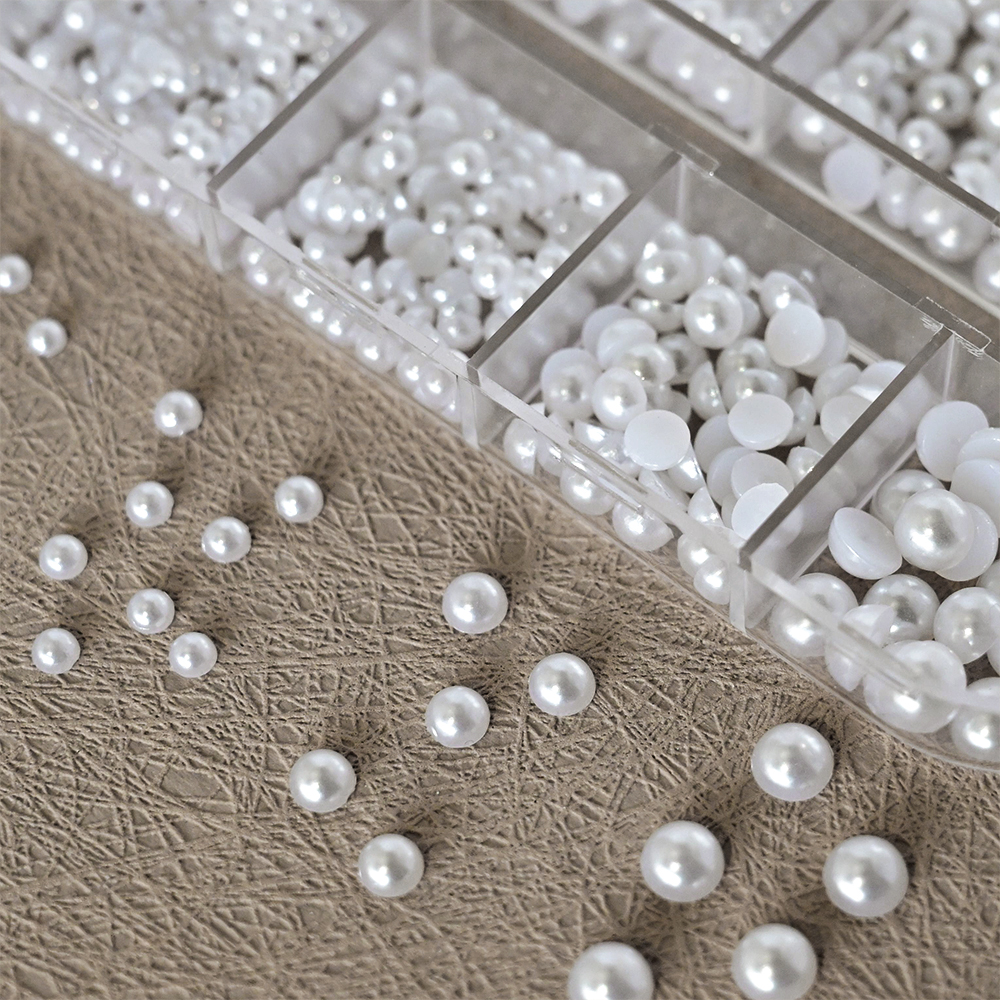Perles demi-rondes à 12 grilles, breloques 3D pour ongles, 1.5/2/2.5/3/4/5mm, perles blanches à dos plat, bijoux pour ongles, artisanat des ongles, strass