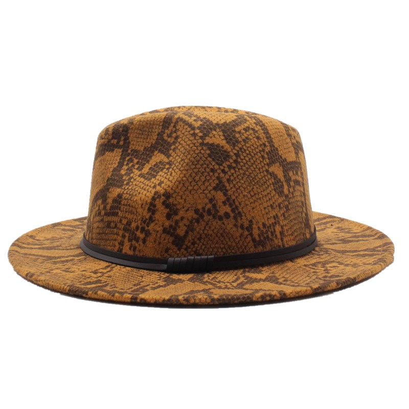 Seioum Autumn Winter Snake Pattern Jazz Fedora Hats Wool Felt Cap Wide Brim Chapeu Panama Party Formal Hat for Men Women