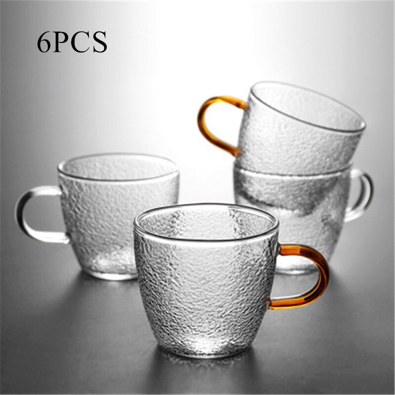 Te kaffemugg värmebeständig hammare snapsglas kaffekoppsset handgjord ölmugg teglas whiskyglasmuggar drinkware: 6 gula handtag 100ml