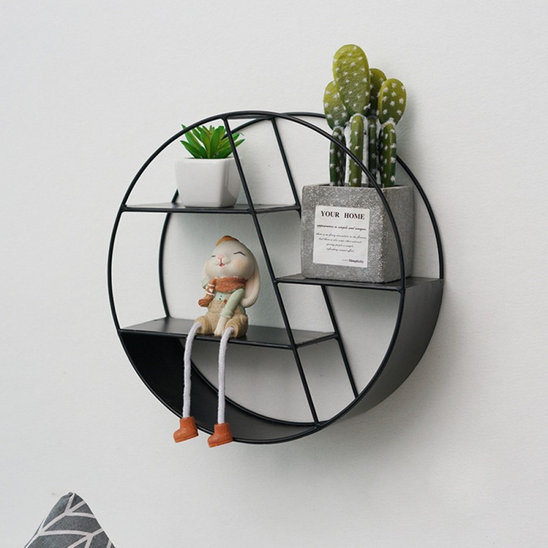 Circulaire Ijzerwerk Wandkleden Rack Multi-Raster Opslag Plank Ijzer Creatieve Studie Boekenkast Meubels Decor