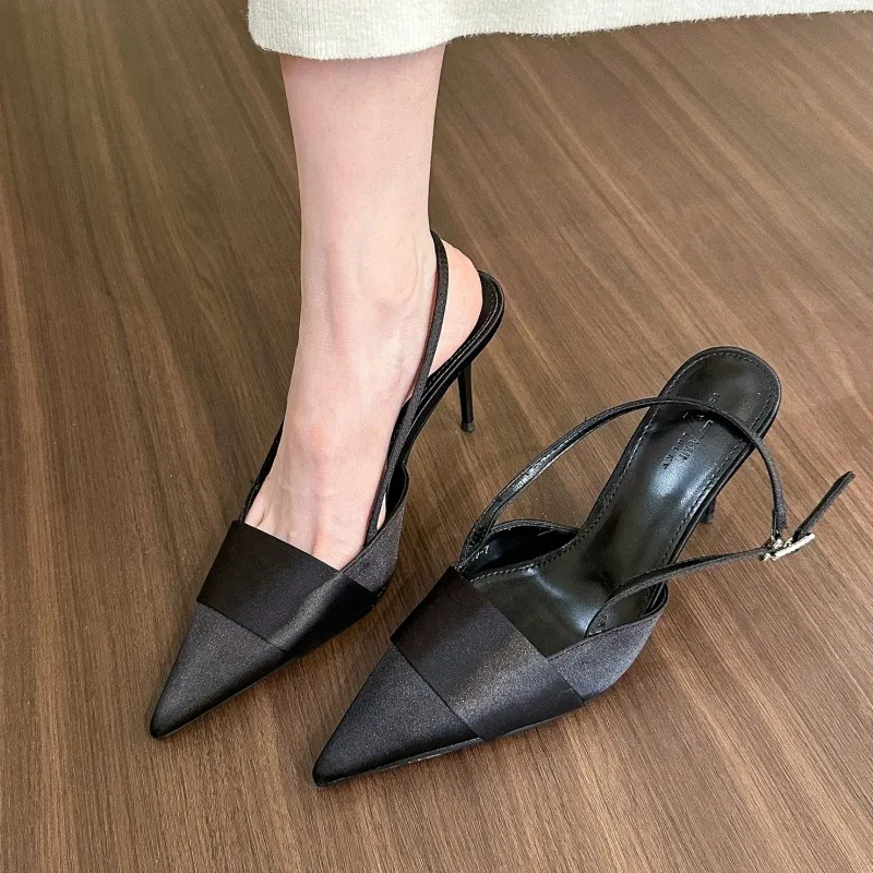 Sandali Delle Donne Tacchi Alti Scarpe di Moda Pantofole Estive 2024 Nuovo Punta A Punta Vestito sexy Pompe Da Sposa Slingback Mujer Zapatillas: nero / 41