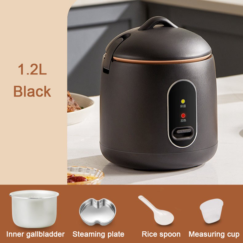 DMWD Mini olla arrocera eléctrica multifunción, 1,2 L, 1 a 2 personas, máquina de cocina pequeña, vaporera de alimentos antiadherente: Negro