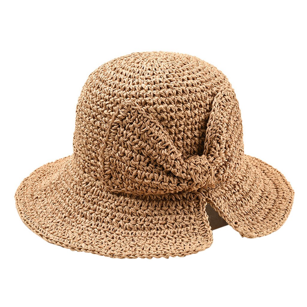 femmes été chapeau plage paille chapeau Panama dames casquette Vintage plat large bord Bowknot soleil chapeaux pour femmes Sombrero Mujer: Kaki