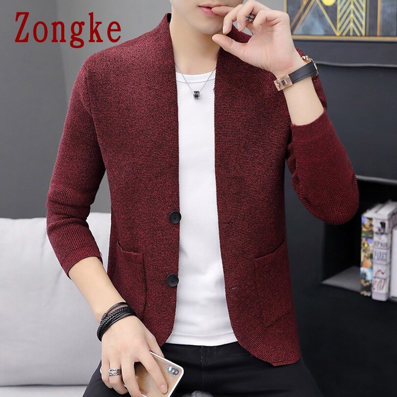 Zongke solid cardigan herr kläder stickad tröja herr kläder tröjor herr cardigan 2022 spring m -2xl