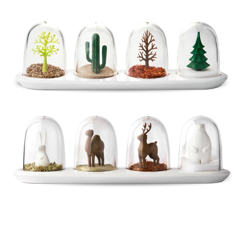 4PCS/SET Cute Seasoning Box Plant Animal Seasoning Bottles Kitchen Spice Storage Bottle Plastic Spice Jar Box