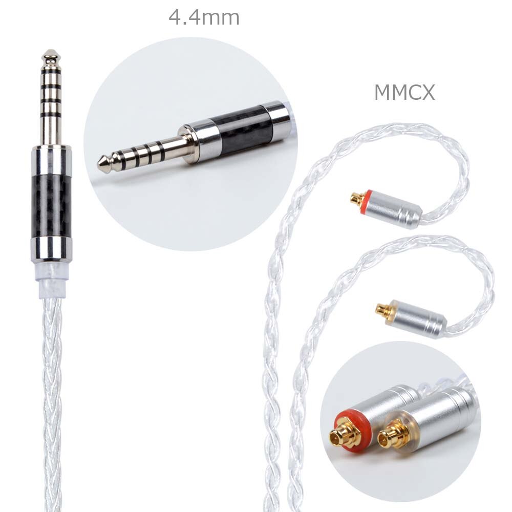 NICEHCK MMCX/2Pin Stecker 4,4/3,5/2,5mm Ausgewogene 8-core Silber Überzogene Kabel Für SE846 ZS10 ZS6 LZ A5 NICEHCK HC5 Mit Ohrbügel: 4.4mm With MMCX