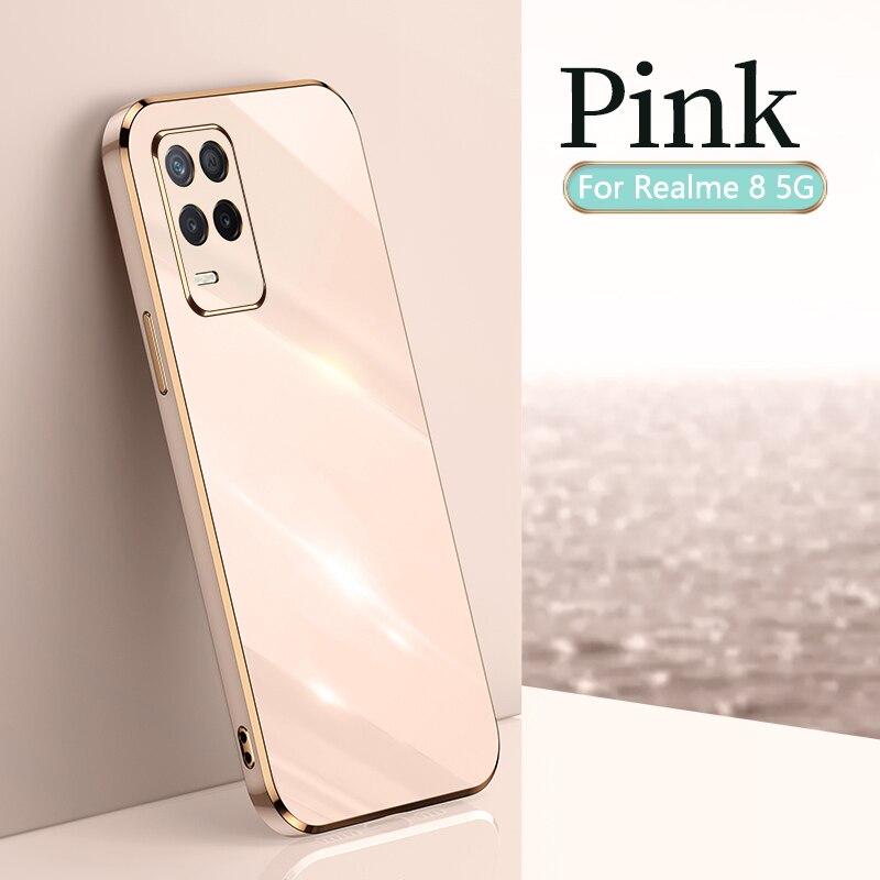 Electroplating Straight Edge Protective Case For Oppo Realmy 8 Pro Anti-Knock Back Cover For Realmi 8 Realmy8 8Pro 4G 5G Fundas: For Realme 8 4G / Pink 5