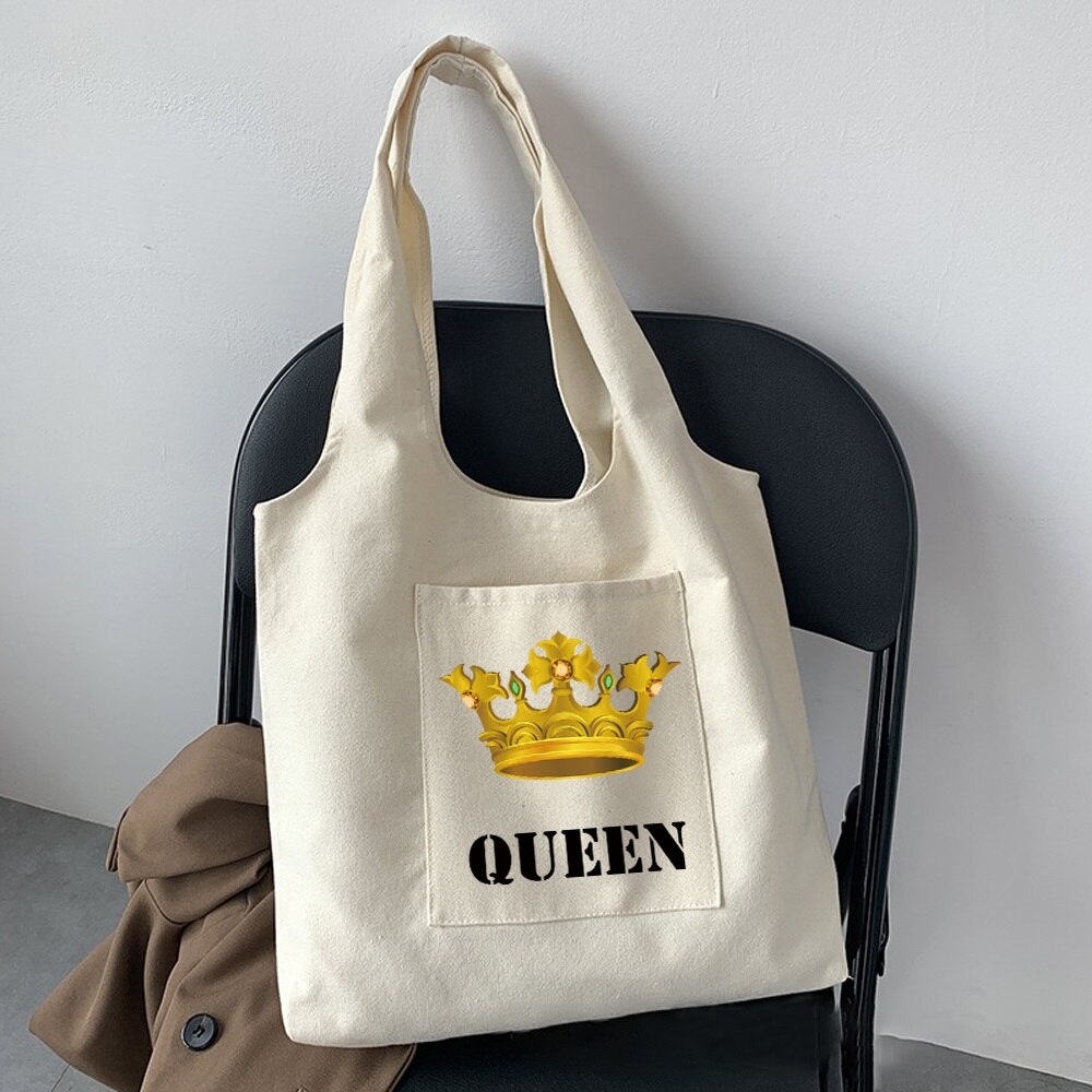 Zoete Stijl Vrouwen Mode Forenzenzak Schoudertas Classic Koning Koningin Patroon Gedrukt Beige Vierkante Alle-Wedstrijd Dames handtas: 5Queen004