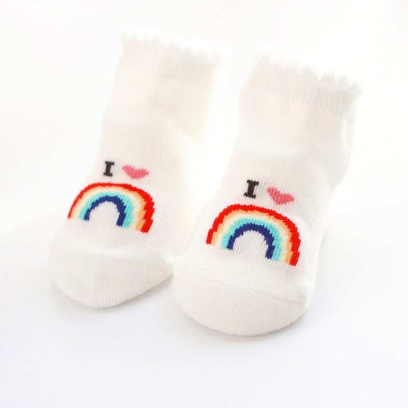Chaussettes antidérapantes en coton pour bébés garçons et filles, 1 paire, motif arc-en-ciel, pour bébés de 0 à 6 mois: E