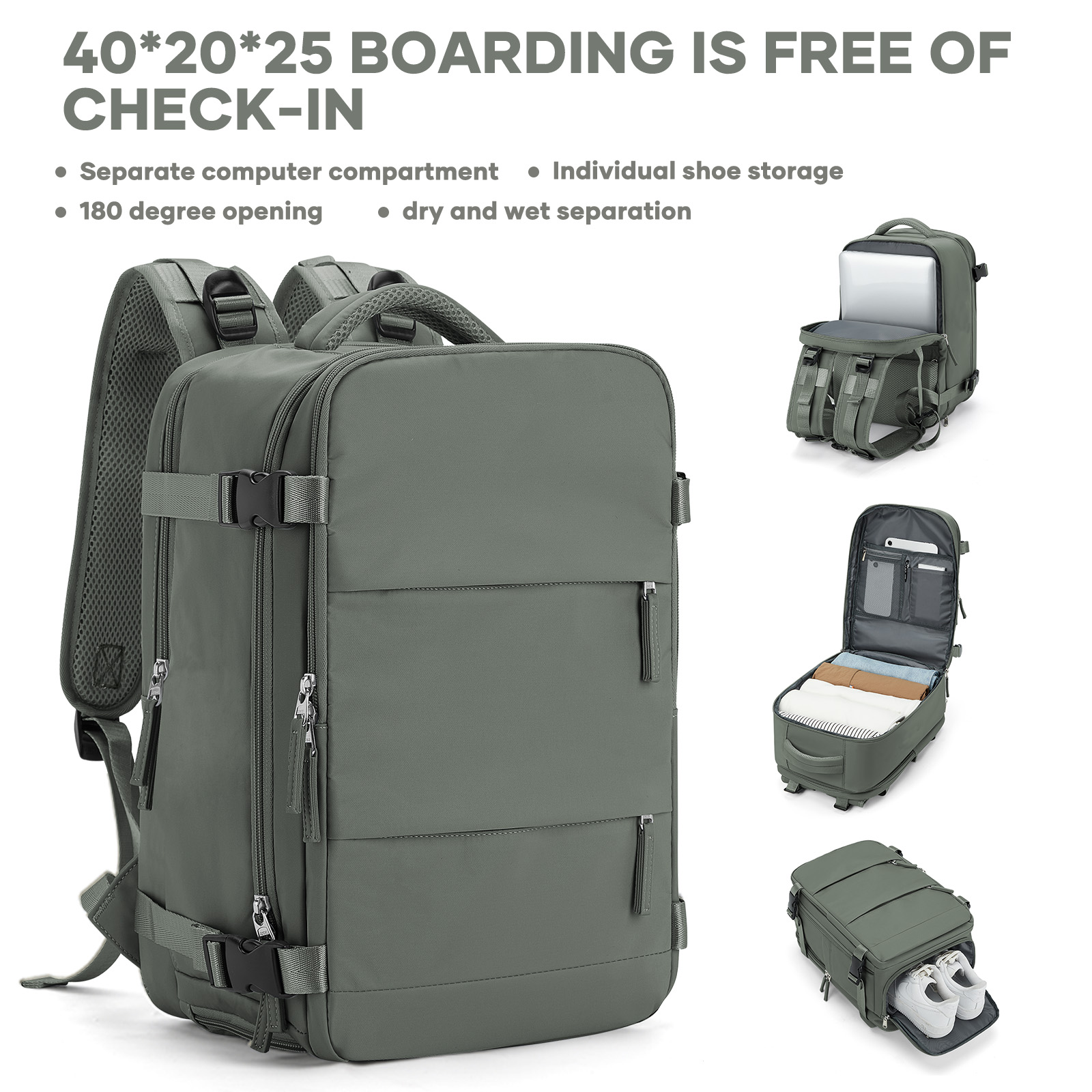 College Laptoptas Reisrugzak Grote capaciteit Easyjet 45x36x20 Rugzak Ryanair 40x20x25 Cabin Rugzak, Handbagage Tas: 15 Inches / Beige