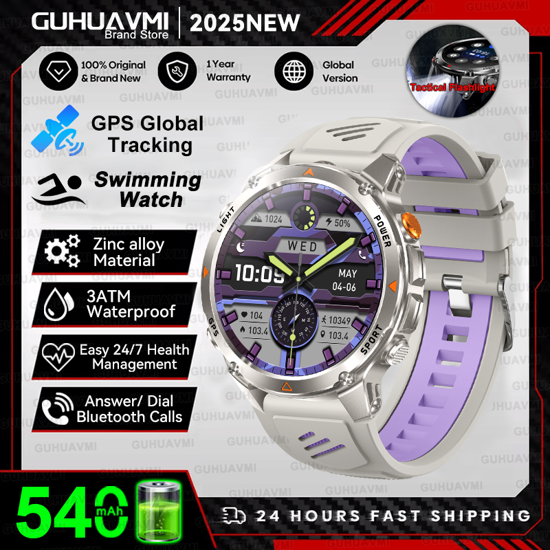 2025nuovo GPS sport Astuto Della Vigilanza Degli Uomini Bussola Altimetro Orologi Chiamata Promemoria Frequenza Cardiaca fitness 3ATM Impermeabile Smartwatch Esterno: Viola