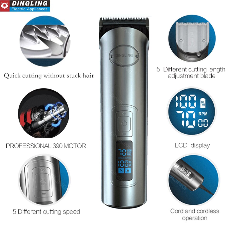 DingLing RF-696 LCD Hair Clipper Electric Hair Trimmer Beard Barber Adjustable Hair Cutting Machine
