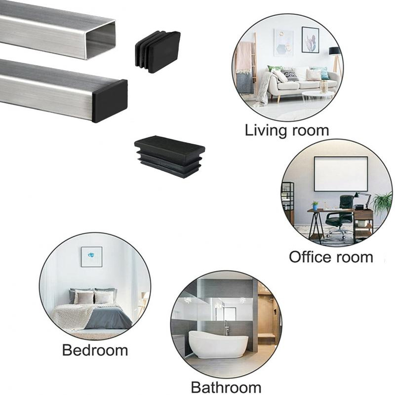 PE Plastic Rectangular Pipe Plug Waterproof Cap Chair Feet Stainlesss Steel Sealing Plug Foot Cover Plastic End Cap