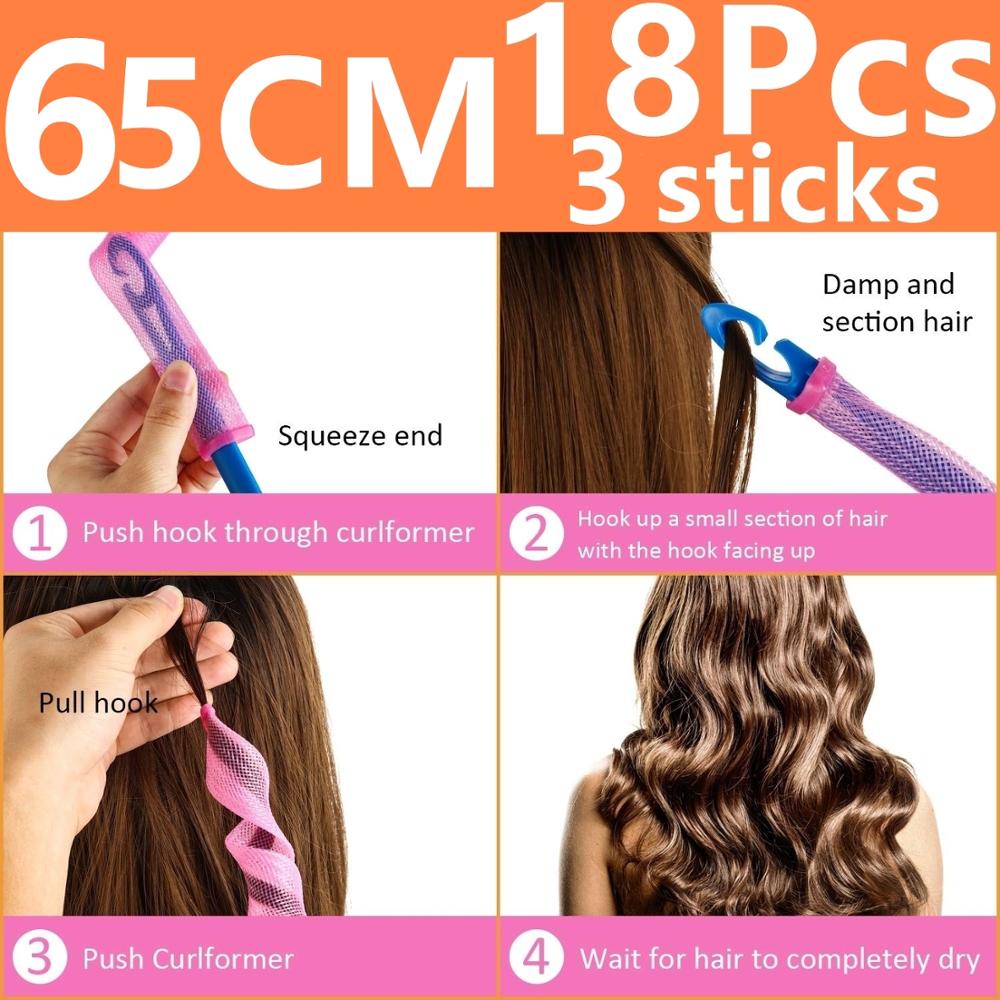Mèches pour cheveux bouclés, boucles rondes en forme d'escargot, non ondulées, 75CM, 18 pièces, bigoudis, bricolage, 4 bâtons, bigoudis: 65CM 18Pcs 3sticks