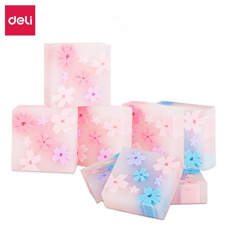 Deli Eraser Spring kawaii Stationery Rubber Eraser Student Prizes Solid Color Soft Eraser office and School Supplies: Square 8PCS