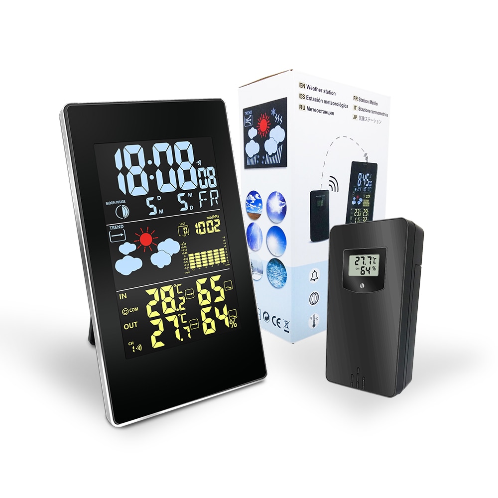 PROTMEX Wireless Weather Station PT3352C Temperature Humidity Sensor Colorful LCD Display Forecast Clock in/outdoor