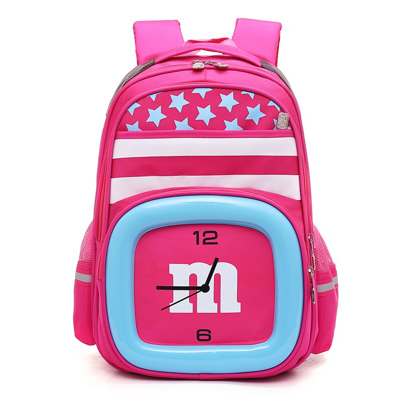 Kinder Schule Taschen Unisex Rucksäcke Kinder Schulranzen Mädchen Grundschule Rucksack Junge Uhr Muster Tasche 7-10Y mochila escolar: rose