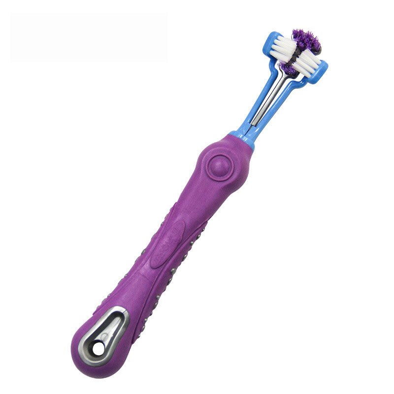 Three Sided Pet Toothbrush Dog Brush Addition Bad Breath Tartar Teeth Care Dog Cat Cleaning Mouth Dog toothbrush: purple