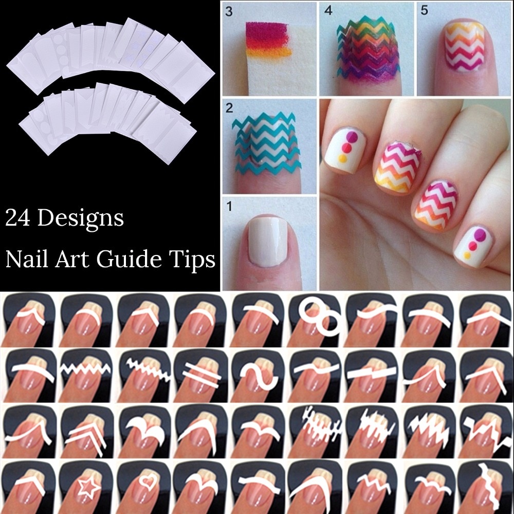 24 Sheets Franse Manicure Nail Art 24 Stijl Gids Sticker Diy Stencil Tip Vorm Fringe Nagels Decal Decoraties