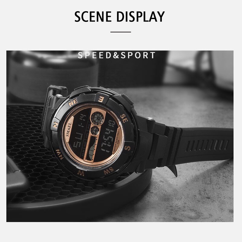 Digitale herenhorloges, kleine sporthorloges, led herenhorloges, waterdichte herenhorloges, 1361b zwarte polshorloges, casual elektronica horloge