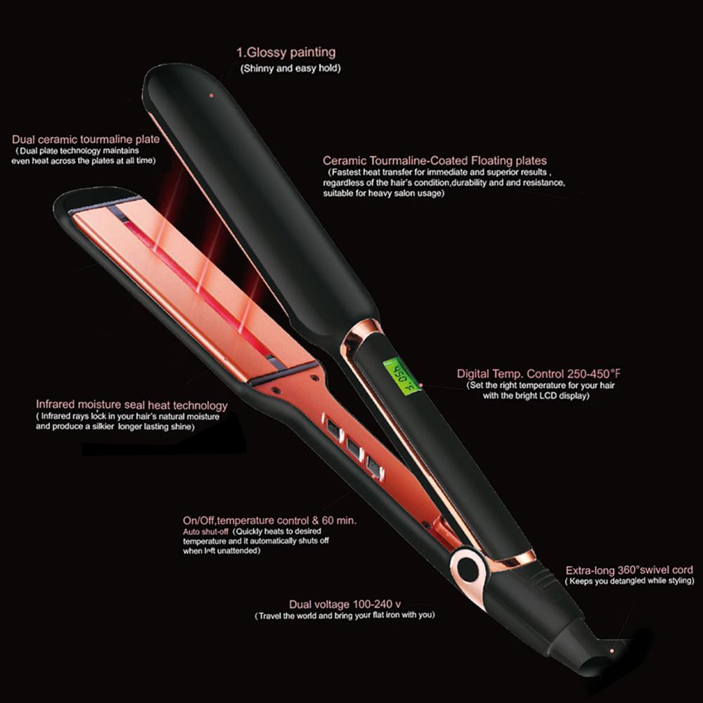 Hair Straightener Curler Hair Flat Iron Infrared Hair Straighting Curling Iron Corrugation LED Display