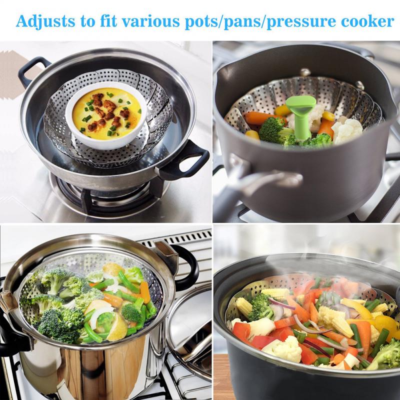 nuevos utensilios de cocina de acero inoxidable vaporera cesta de alimentos malla vaporera inoxidable plegable alimentos frutas vegetales Vapor olla