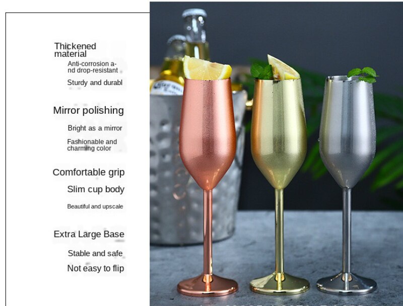 304 Stainless Steel Food Grade Red Wine Goblet Glass Cocktail Glass Metal Wine Glass Bar Restaurant Goblet Rose Gold