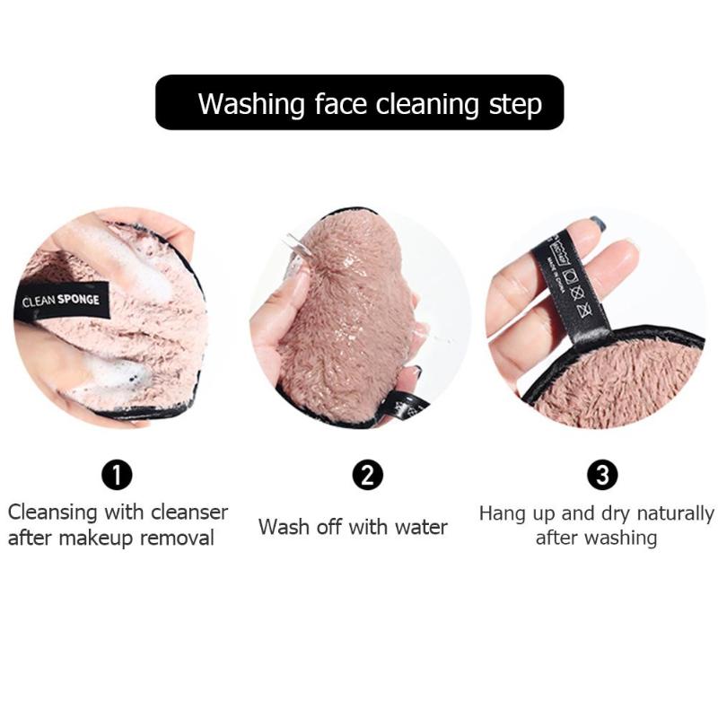 1pc vaskbare ansigtsmakeupfjerner tørreservietter genanvendelig plys blød ansigtsrensende pust dobbeltsidet makeupfjernersvamp