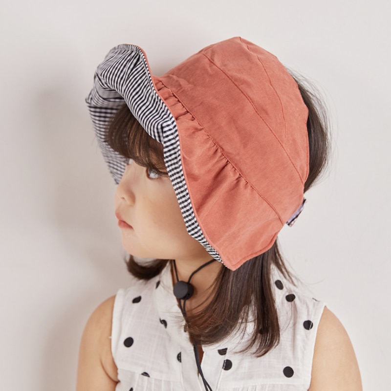 Chapeau d'été pour bébé fille, casquette Double face pliable pour bébé, chapeau seau en coton réglable pour enfants, chapeaux de soleil avec corde à vent,