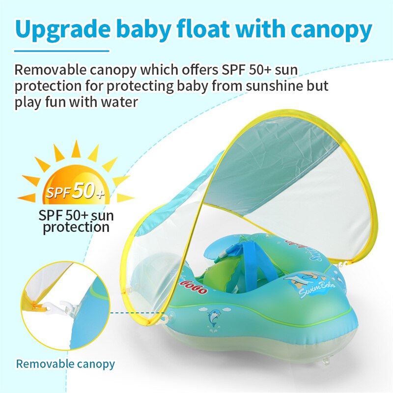 Baby Swimming Float with Sun Canopy Inflatable Infant Floating Swim Rings Kids Swim Pool Accessories Circle Bathing Summer Toys