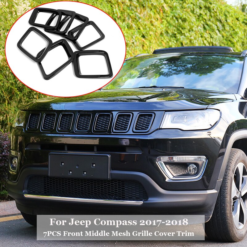 7Pcs Chrome Auto Grille Insert Grill Cover Trim Voor Jeep Compass Auto Accessoires Black Mesh grille Inserts Covers