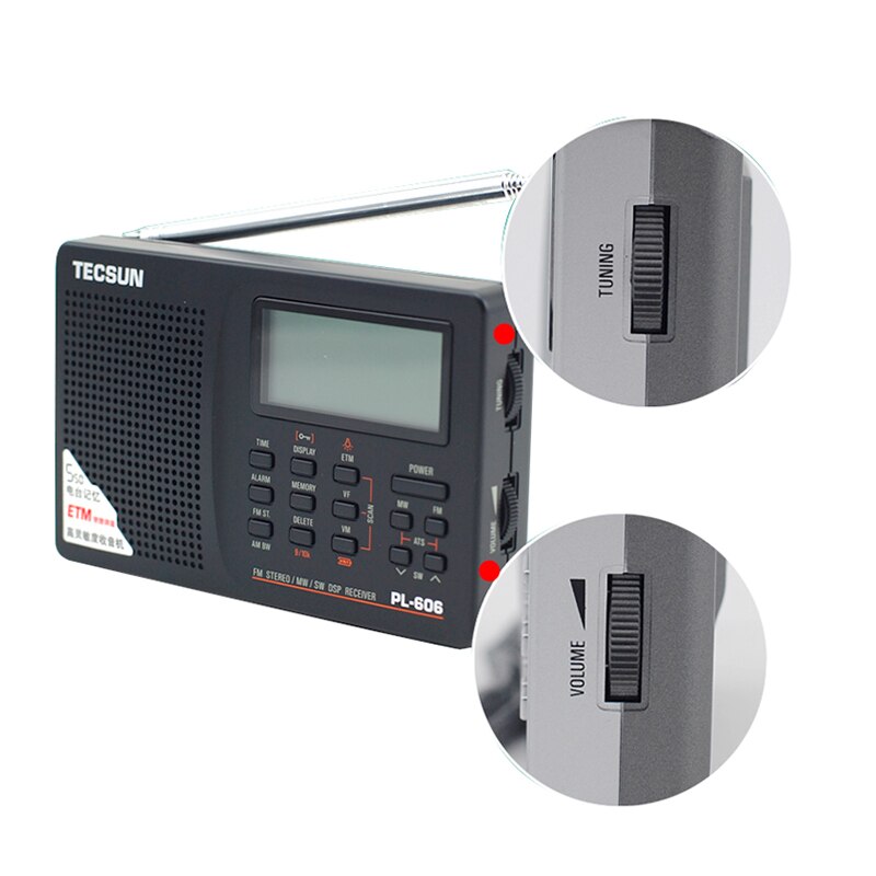 Tecsun PL-606 récepteur numérique PLL FM stéréo/LW/SW/MW DSP léger Rechargeable pour personnes âgées/étudiants