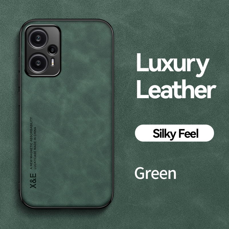 Funda de cuero con textura de piel de oveja para POCO F5, carcasa trasera a prueba de golpes para teléfono Xiaomi Poco F5 Pro 5G: Microfibra / Verde