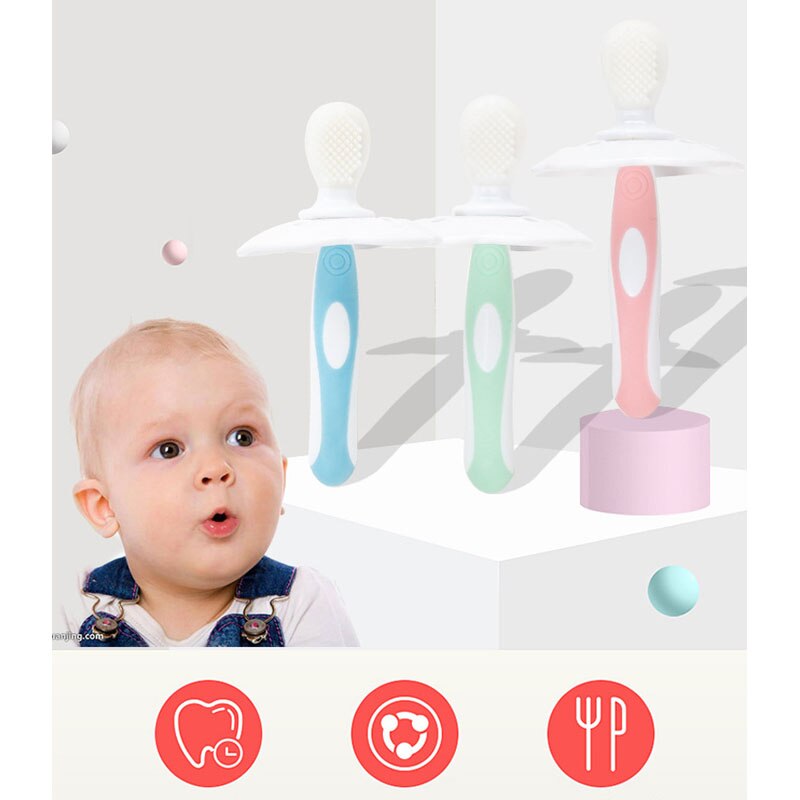 Baby Tandenborstel Dubbelzijdig Baby Kinderen Dental Oral Care Kids Soft Silicone Training Tandenborstel