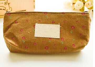 Canvas Zipper Pencil Cases Cute Kawaii Floral Flower Lovely Fabric Flower Tree Pen Bags School Supplies: A