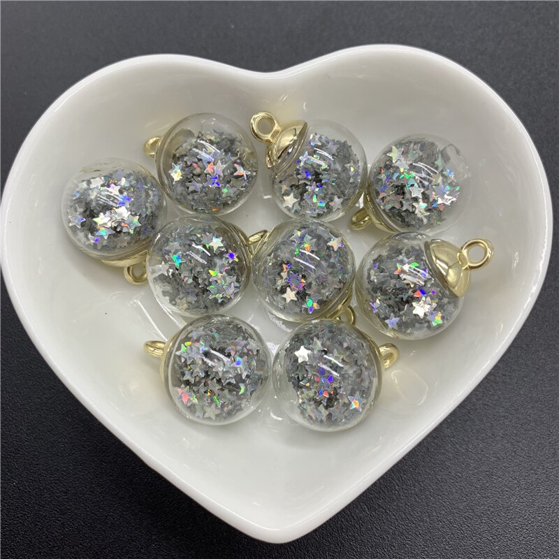 5pcs/Lot 16mm Mini Glass Bottles With Star Sequin Charms Pendant Beads For Jewelry Making DIY Earring Charms