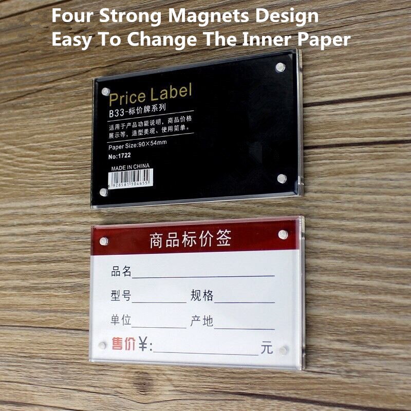 90*55mm Magnetic Mini Price Tag Label Holder POP Up Display Stand Acrylic Sign Holder Frame